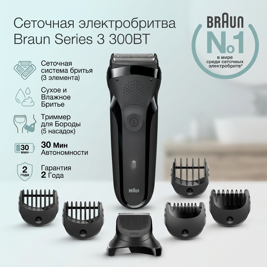 Электробритва Braun Series 3 300BT сеточная