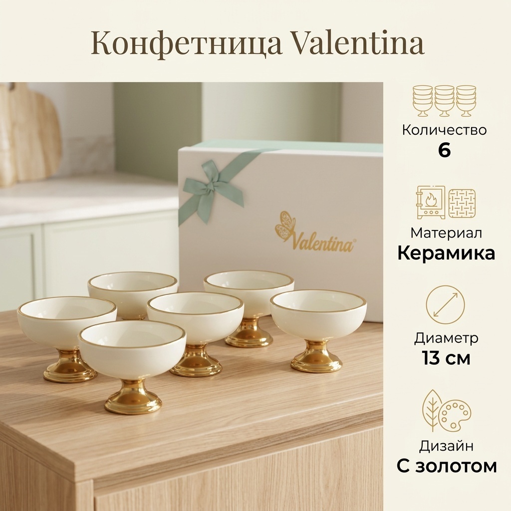 Валентина конфетница 1552587 круглая 6 шт