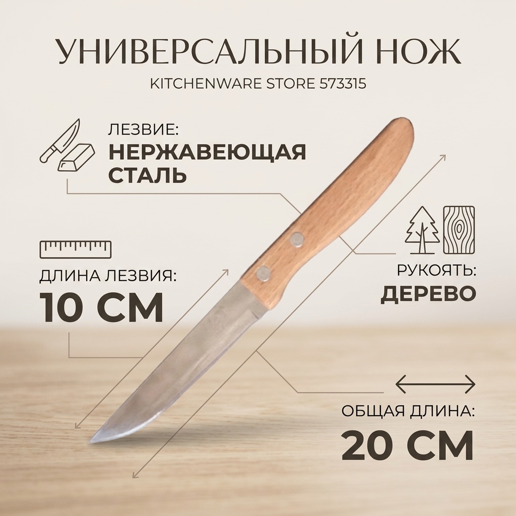 Нож универсальный KITCHENWARE STORE, лезвие: нержавеющая сталь 1 шт