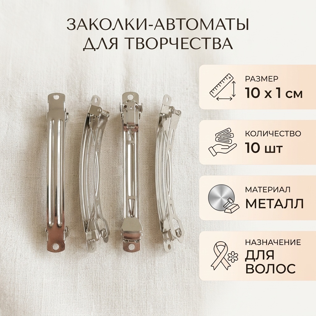 Заколка автомат 10х1см, 10 шт
