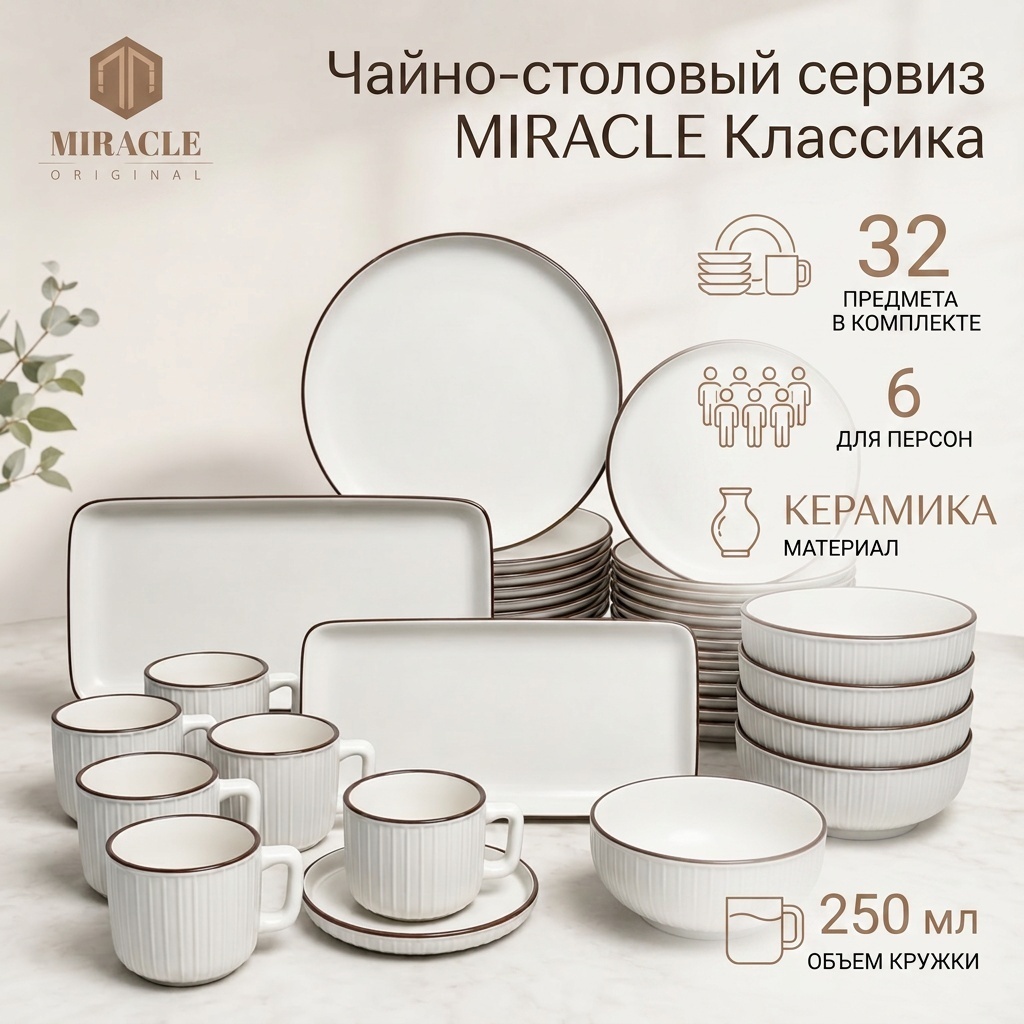 Сервиз на 6 персон MIRACLE Классика, предметов: 32, столовый, керамика