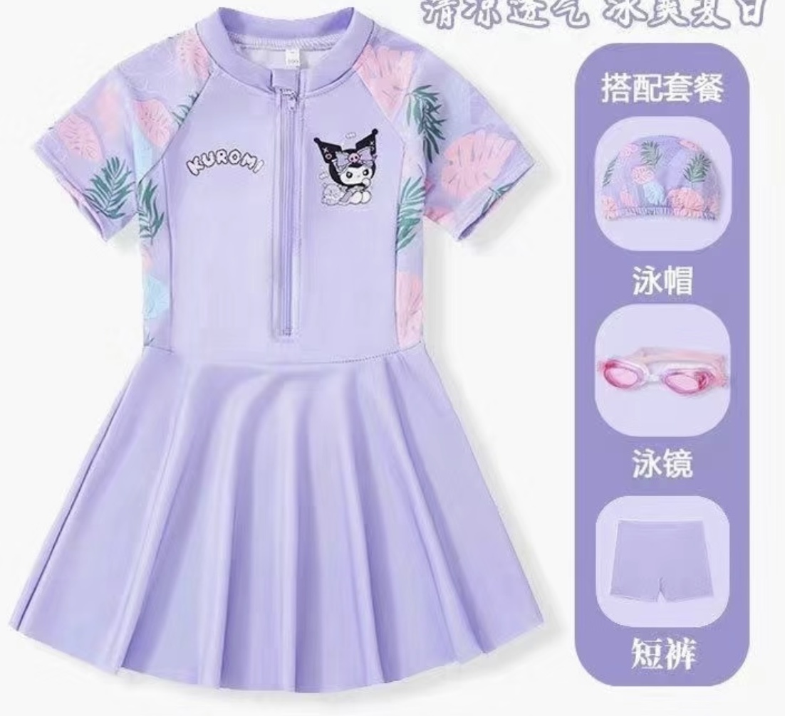 Слитный купальник Kuromi черный, фиолетовый