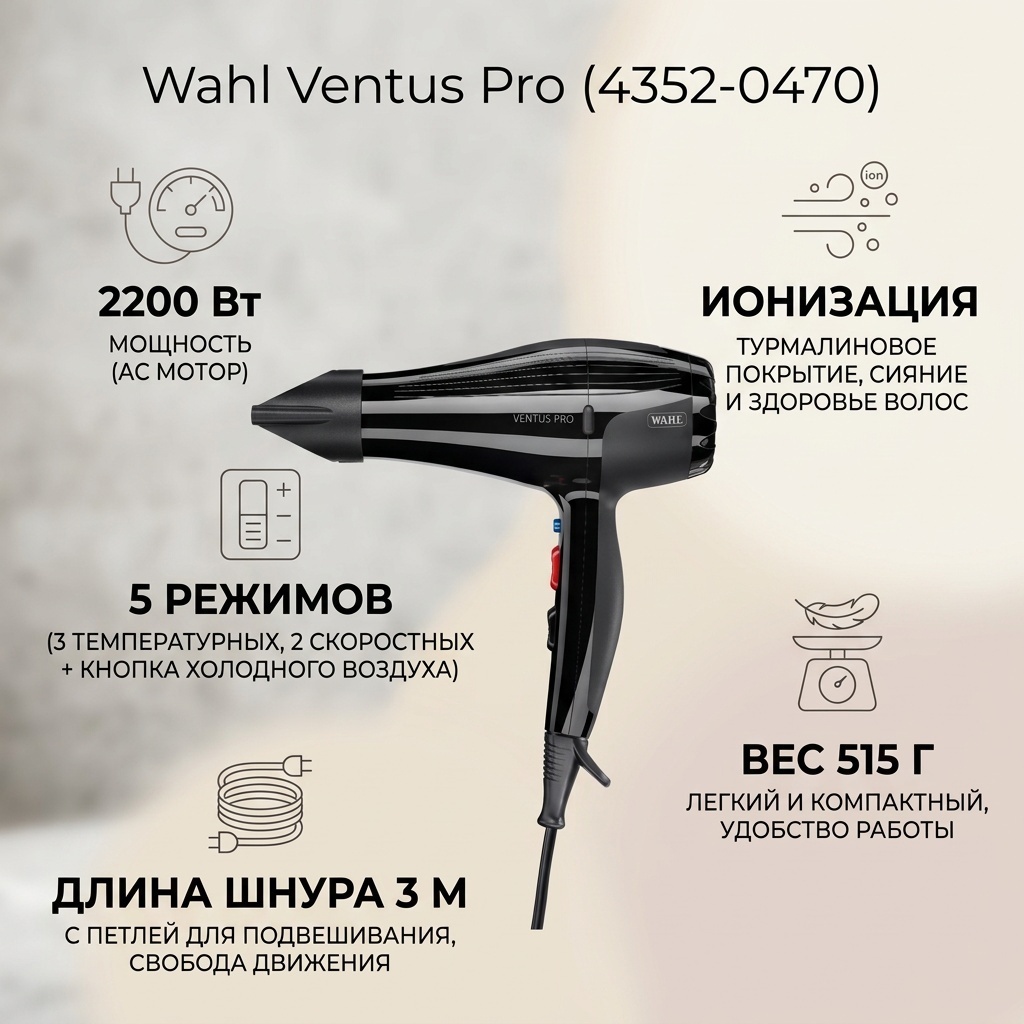 Wahl 4352-0470/Ventus Pro фен черный