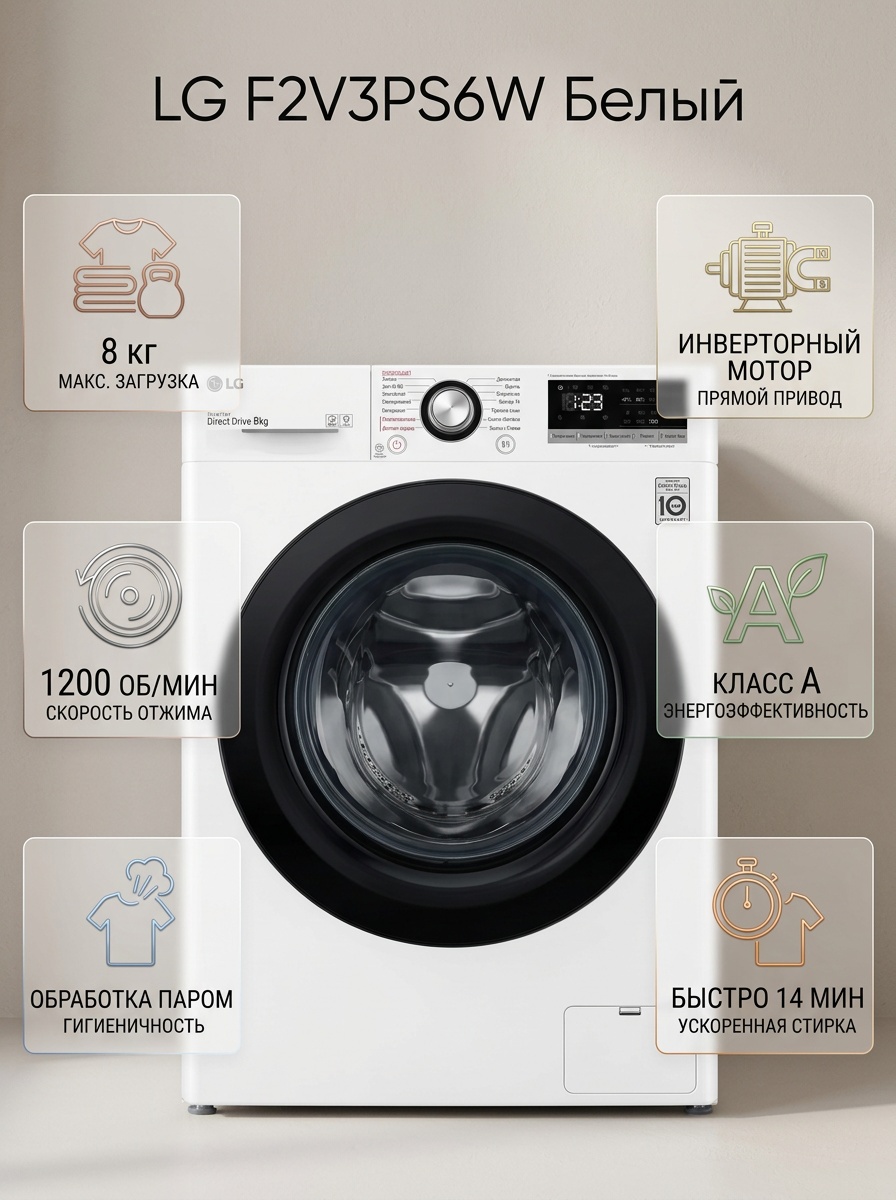 Стиральная машина LG F2V3PS6W белый