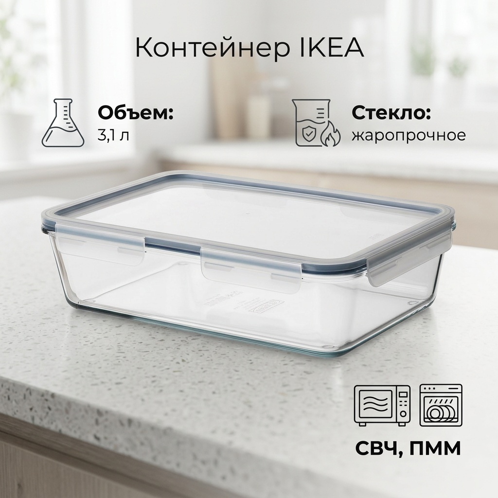 IKEA контейнер 9276805 1 шт, пластик, стекло