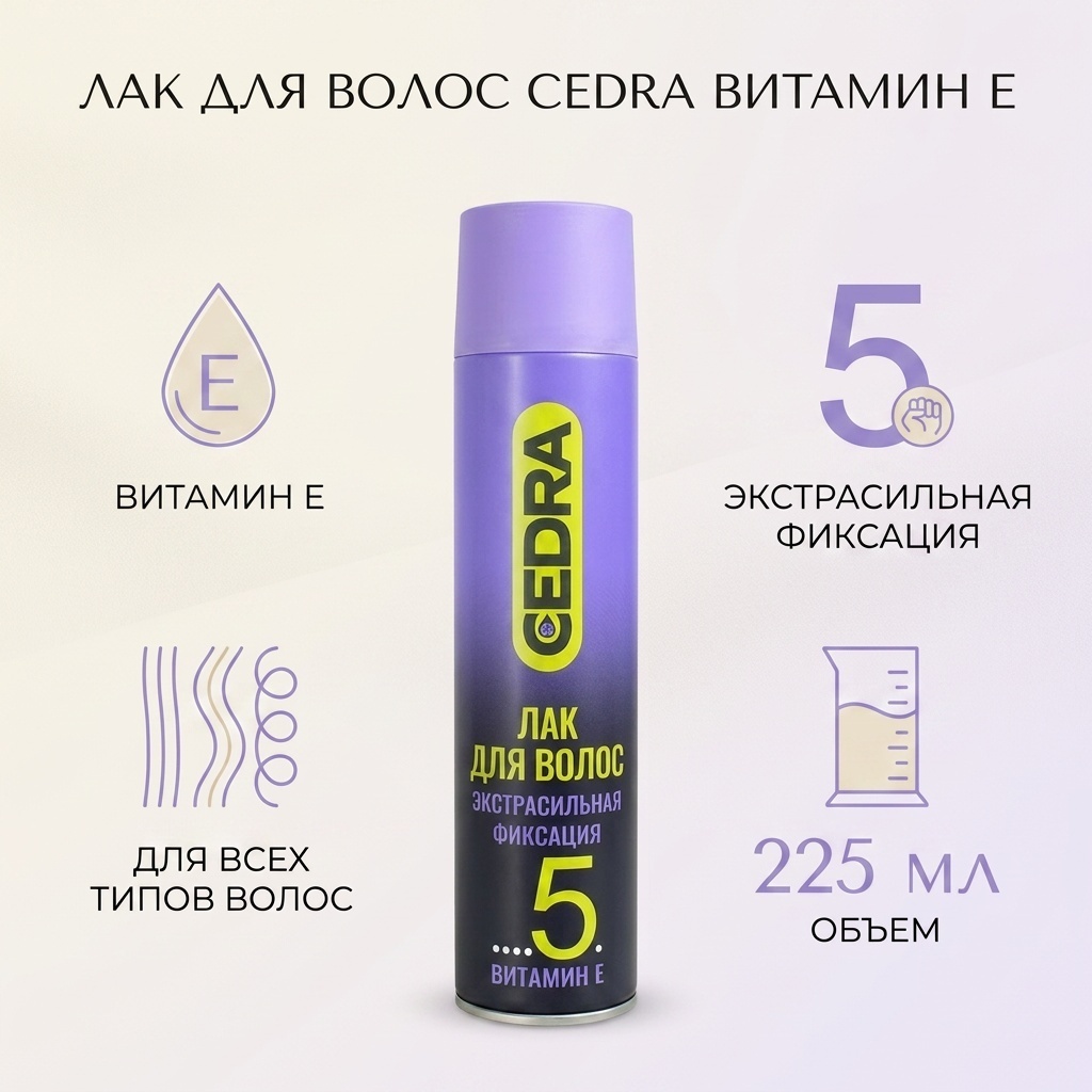 Cedra Витамин Е лак экстрасильная фиксация 225 мл