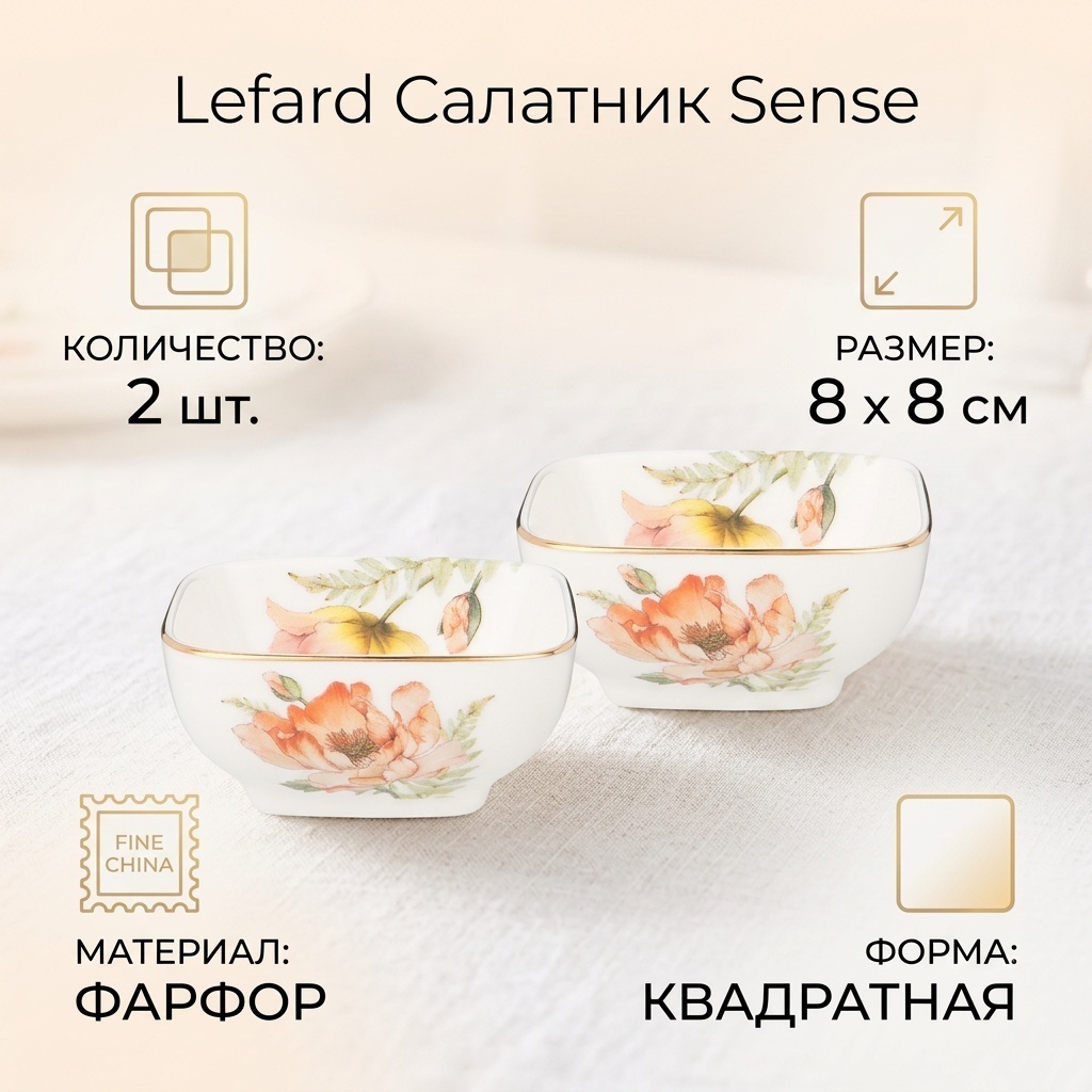Салатник Lefard Sense 8х8 см, фарфор, 2 шт