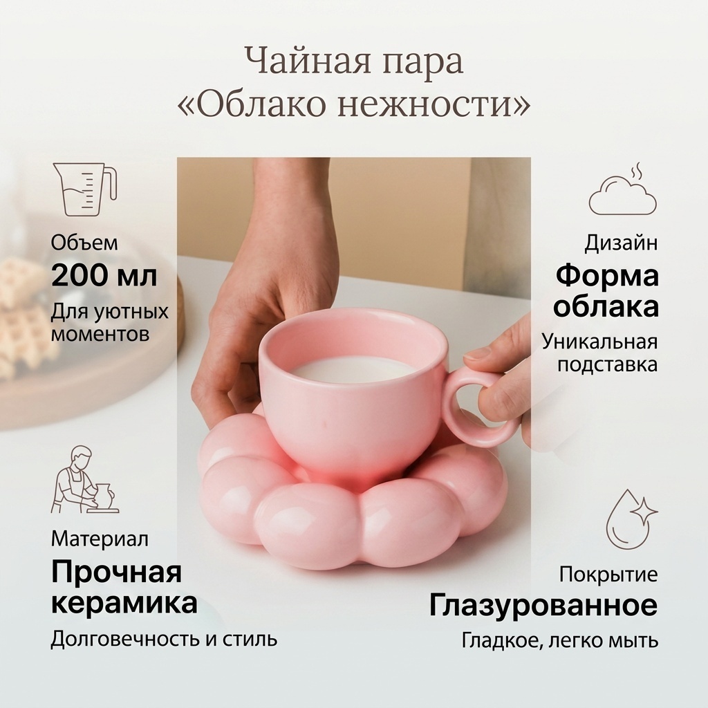 Чайная пара «Облако», 200 мл, керамика, 1 шт.
