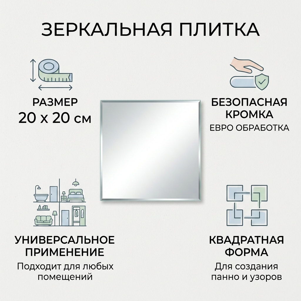 Зеркальная плитка настенное 20x20 см