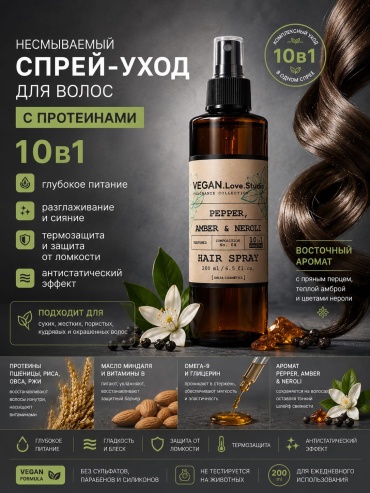 VEGAN.Love.Studio Термозащита Pepper, Amber & Neroli 10в1 спрей-термозащита 200 мл