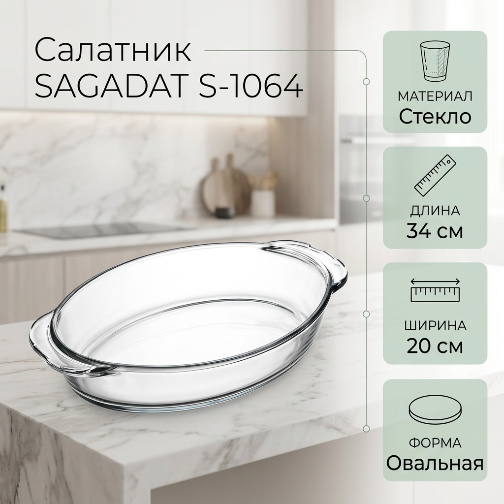Салатник SAGADAT 34х20 см, стекло, 1 шт