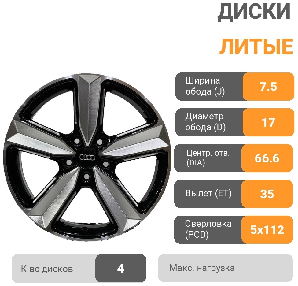 017 7.5x17/5x112 D66.6 ET35 4 диска черный, серебристый