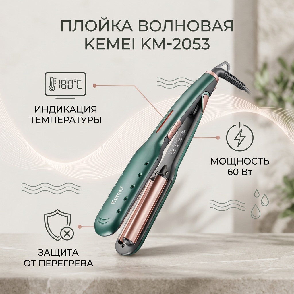 Kemei KM-2053 плойка волновая