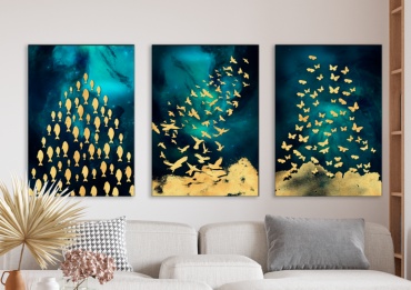 Room Art KZ модульная картина Золотая бабочка, рыба, птица, танцевальный постер 120x60 см