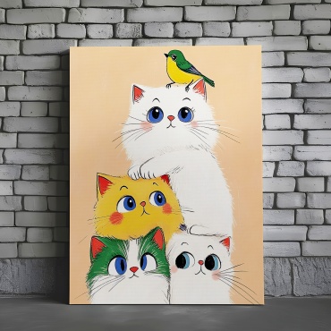 PEMIKAN CRAFT картина Котики и птичка 60x90 см