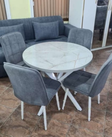 Комплект SEM BRAND 034752309, стол 90х90 см + 4 стула, белый, серый