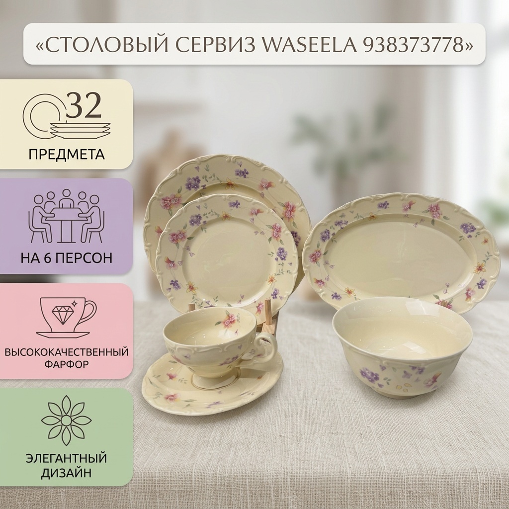 Сервиз на 6 персон WASEELA , предметов: 32, столовый, фарфор
