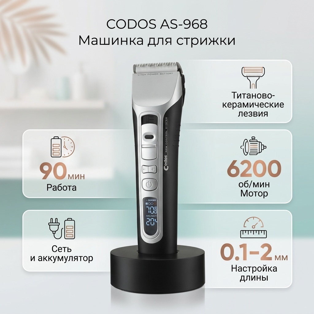 CODOS машинка для стрижки AS-968 черный
