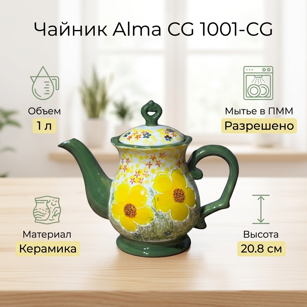 Чайник Alma CG 1001-CG 1 л, керамика