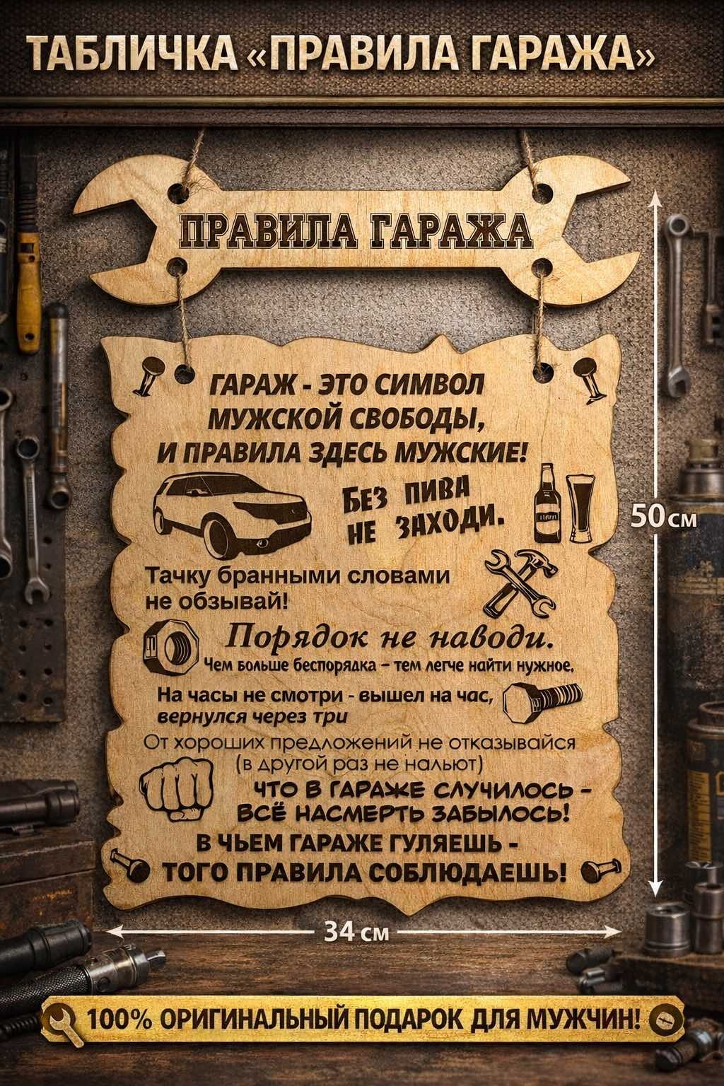 Табличка декоративная Правила гаража 50x34 см