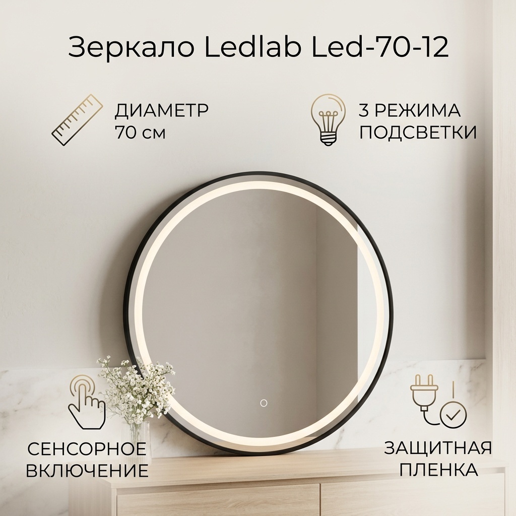Зеркало настенное Ledlab 70x70 см