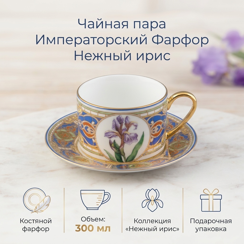 Чайная пара Императорский Фарфор , 300 мл, костяной фарфор, 1 шт.