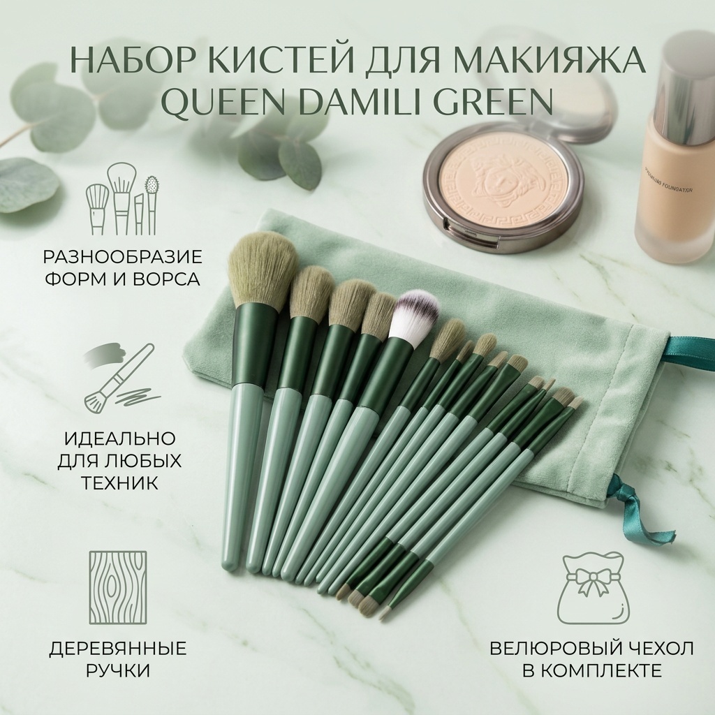 Queen Damili набор кистей Green 13 шт