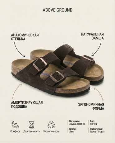 Шлепанцы Birken темно-коричневый