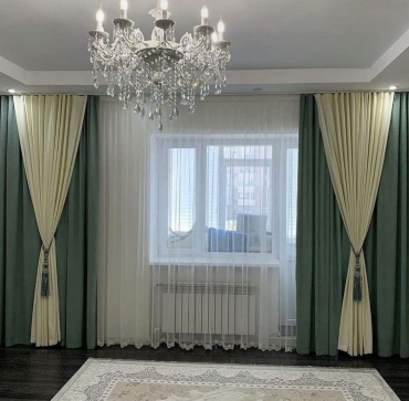Комплект Monika 600x280 см 5 шт, сетка, велюр, зеленый, молочный