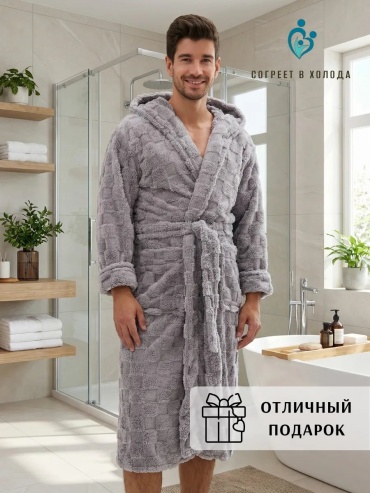 Махровый халат серый