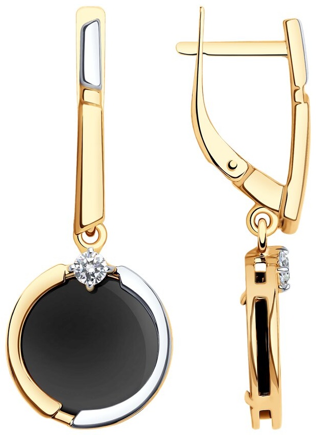 Серьги Diamant 2471651 вес 4.9495 г золото, фианит