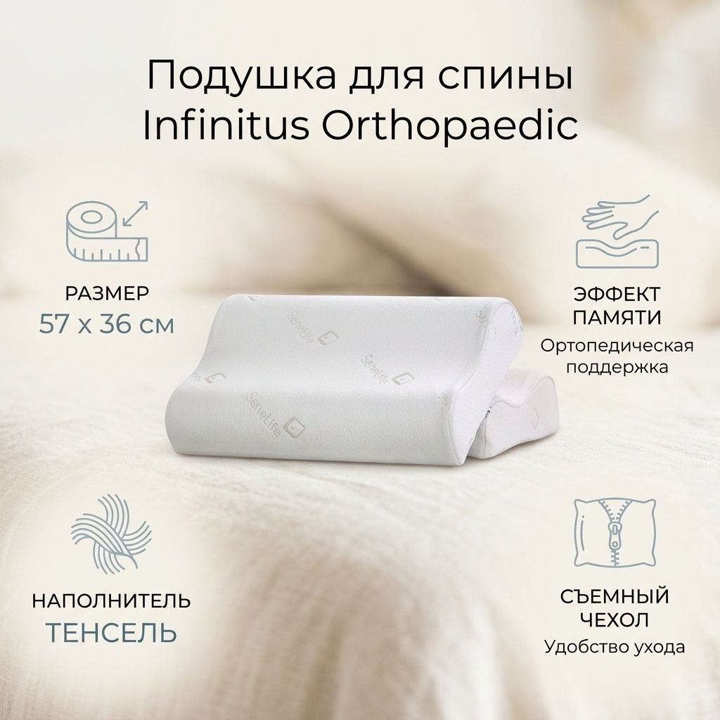 Ортопедическая подушка для спины Infinitus 36x57 см, тенсель