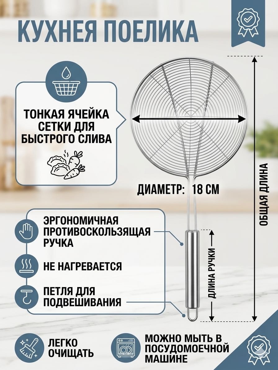 Дуршлаг 30369920_818409989 18 см нержавеющая сталь, 1 шт