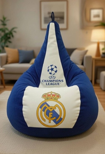 Кресло-мешок Paidamart Real Madrid - Champions League Real Madrid, чехол шенилл, полиэстер, бежевый, синий