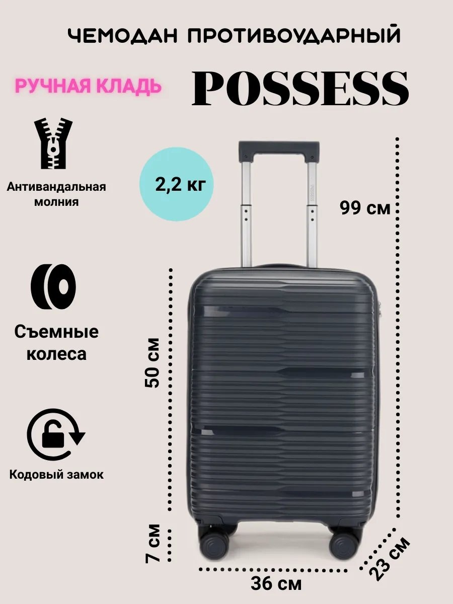 Чемодан Possess 544967028 полипропилен 41 л серый