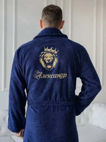 Махровый халат синий