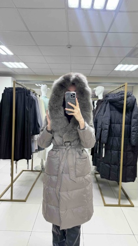 Пуховик серый, бежевый