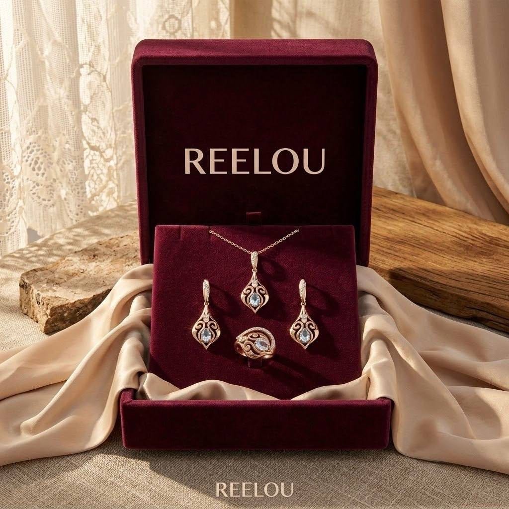 REELOU Комплект царица вес 9 г сплав покрытый золотом 24К, циркон