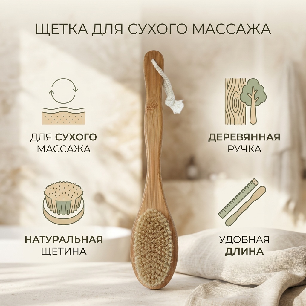 Щетка для тела, для сухого массажа бежевый 1 шт