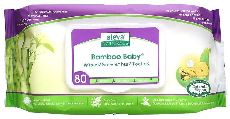 Детские влажные салфетки Aleva Naturals бамбуковые салфетки, для детей 80 шт