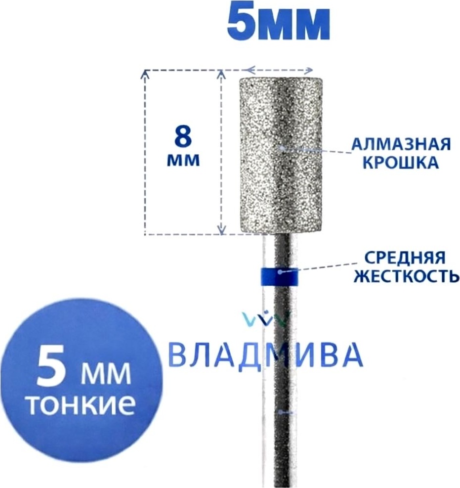 Насадка Vladmiva A80/2.050.ART фреза цилиндр, цилиндр прямой насечка синяя 1 шт