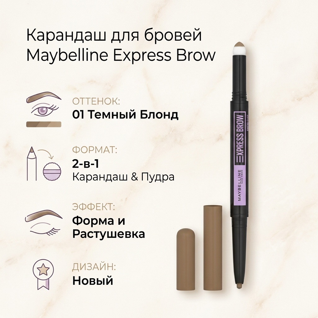 Maybelline New York карандаш Express Brow 01 Темный Блонд