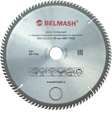 Пильный диск по дереву BELMASH 255x3,2/2,2x30мм 100T / RD172A, 255x30 мм, 100Т