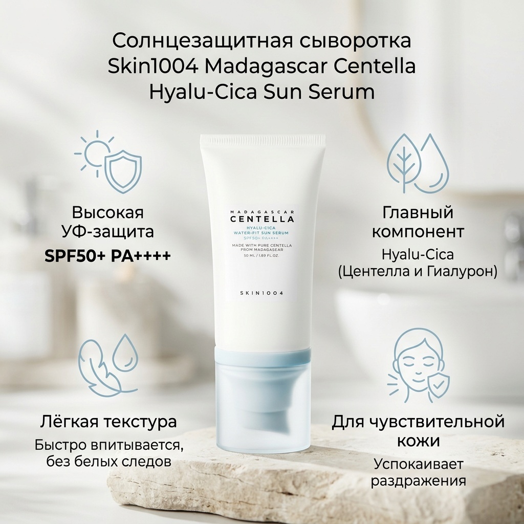 Skin1004 крем Hyalu-Cica Water-Fit Sun SPF50 для лица 50 мл, фото 15