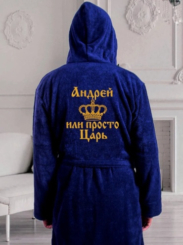 Махровый халат синий