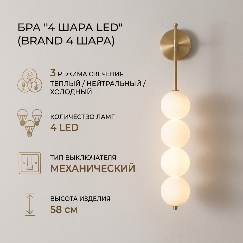 Бра настенный LED, золотистый