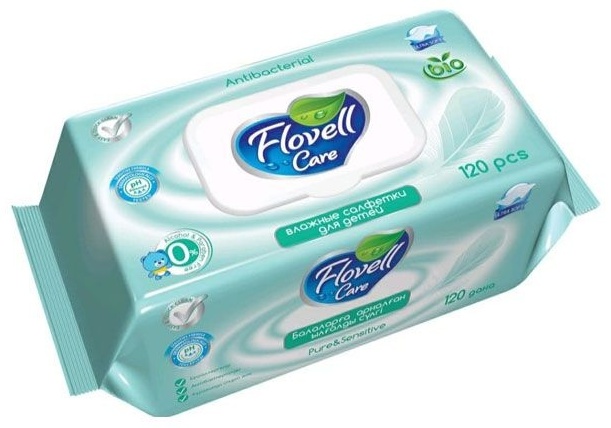 Влажные салфетки Flovell Care Alcohol Paraben Free Детские 120 шт