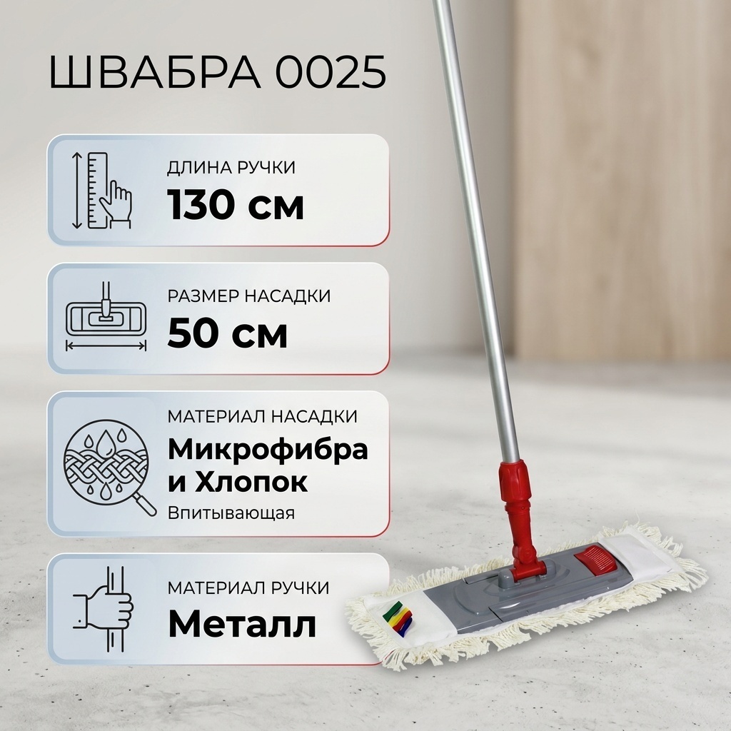 Швабра универсальная , материал насадки: микрофибра, хлопок, белый