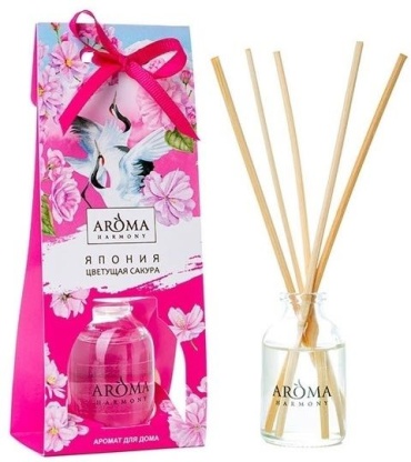 Диффузор с палочками Aroma Harmony Нежные цветы сакуры, свежие зелёные листья и лёгкий белый мускус 30 мл