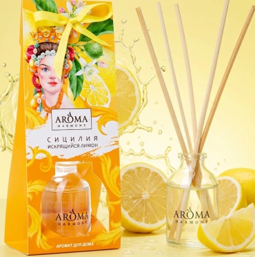 Диффузор с палочками Aroma Harmony Сицилийский лимон, зеленый бергамот, цедра апельсина 30 мл